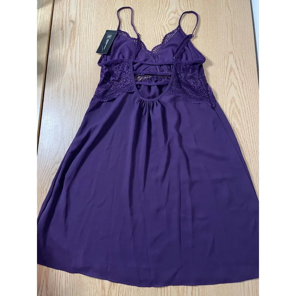 New Women’s INC Semi Sheer Lacey Chemise Pajama Gown  Dark Purple size Xs small